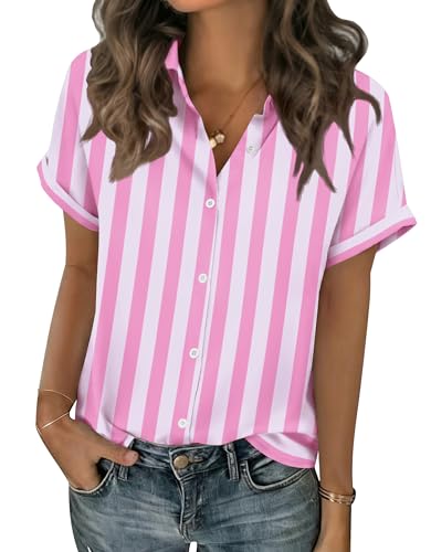 Zeagoo Short Sleeve Summer Tops for Women Button Down Shirts Work Blouses - color: Tw774, size: Small