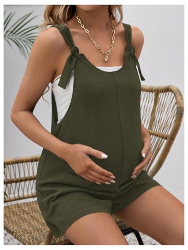 OYOANGLE Women's Maternity Romper Tie Knot Wide Strap Summer Overall - color: Army Green, size: Medium