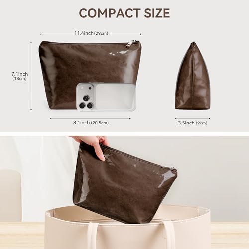 WLLWOO PVC Makeup Bag Waterproof Kraft Paper Cosmetic Pouch for Purse - color: PVC-Coffee