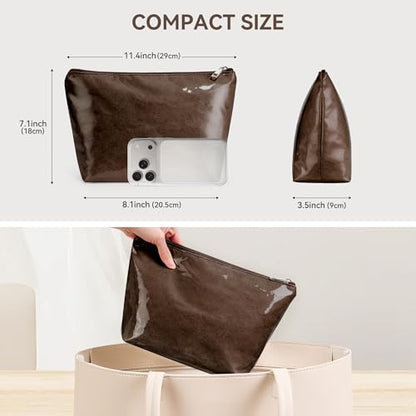 WLLWOO PVC Makeup Bag Waterproof Kraft Paper Cosmetic Pouch for Purse - color: PVC-Coffee