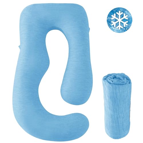 Sasttie Cooling Pregnancy Pillow Cover for 57-inch Maternity Pillow, Blue - color: Blue
