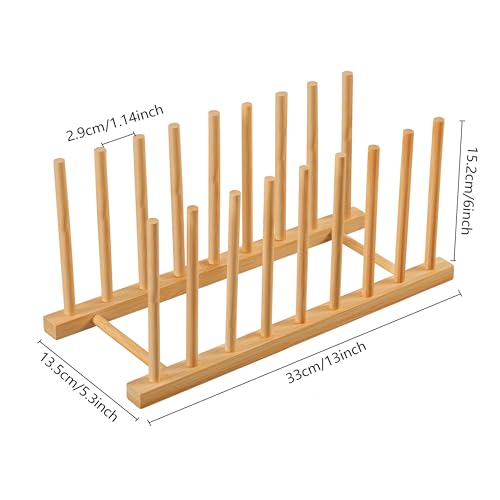 HBlife Heighten and Widen Bamboo Dish Drying Rack Plate Pot Lid Organizer - color: Rod 6inch High 8slots 1pcs