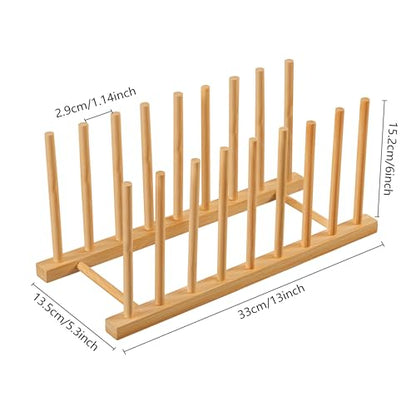 HBlife Heighten and Widen Bamboo Dish Drying Rack Plate Pot Lid Organizer - color: Rod 6inch High 8slots 1pcs