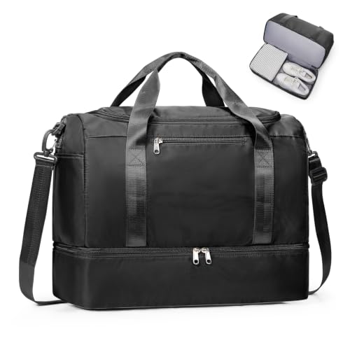 Small Travel Duffle Bag with Shoe Compartment, 35L Personal Item Bag - color: A-Black, size: Small