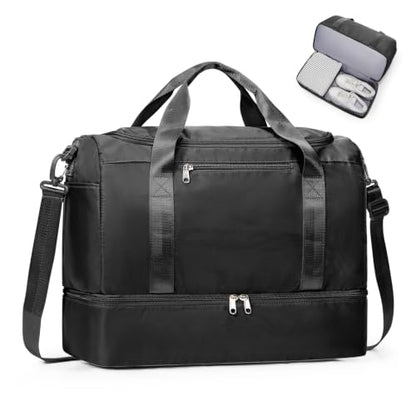 Small Travel Duffle Bag with Shoe Compartment, 35L Personal Item Bag - color: A-Black, size: Small