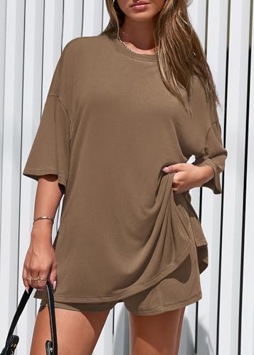 KIRUNDO 2 Piece Sets for Women Summer Lounge Sets Casual - color: Dark Khaki, size: Small