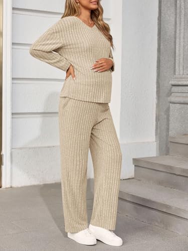 Yousify Womens Maternity Pajamas Sets 2 Piece Outfits - color: Beige, size: Small