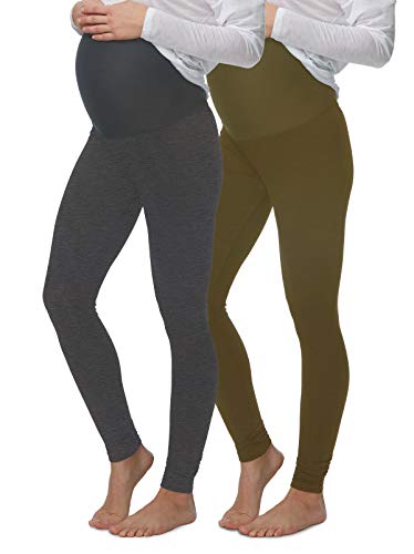 Felina Velvety Soft Maternity Leggings for Women - Yoga Pants for Women, Maternity Clothes - (2-Pack) - color: Charcoal Dark Olive, size: Small
