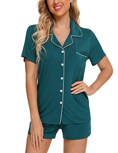 Senert Womens Pajamas Set Short Sleeve Sleepwear - color: A. Green, size: Medium