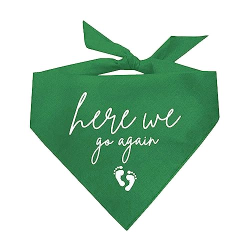 Here We Go Again! Dog Bandana | 100% Cotton Adjustable Triangle | Made in USA | New Baby | Pregnancy Announcement Photoshoot Prop | Gender Reveal | Kelly Green X-Small (581) - color: Green, size: X-Small