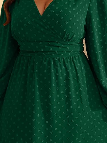 RWJ Women's Plus Size Fall Wedding Guest Dress V Neck Swiss Dot Long Sleeve - color: Emerald Green, size: X-Large Plus