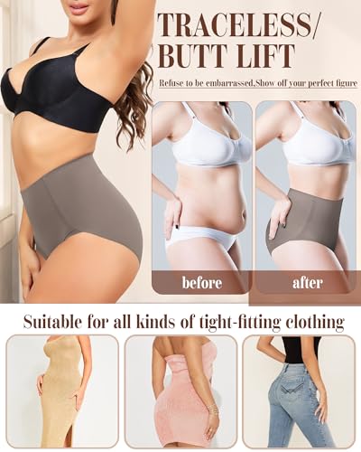 LEVAO Women's Tummy Control Underwear High Waisted Seamless Panties 4 Pack - color: Black,nude,reddish Brown,khaki, size: Medium