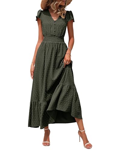 CzzzyL Women Nursing Dresses Cap Short Sleeve V Neck Swiss Dot with Pockets - color: S-green, size: Medium
