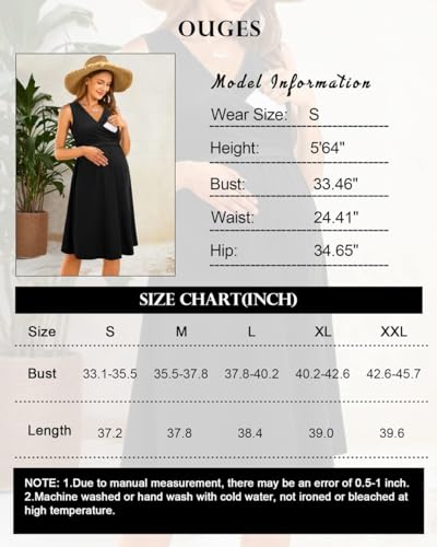 OUGES Womens V-Neck Sleeveless Summer Floral Maternity Dresses Nursing Gown Breastfeeding Dress - color: Black-sleeveless, size: XX-Large