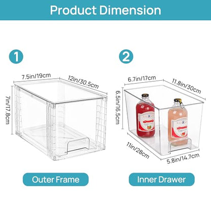 Vtopmart 8 Pack Stackable Clear Pantry Storage Drawers, Large - size: 4Pack 7"H (Pack of 2)
