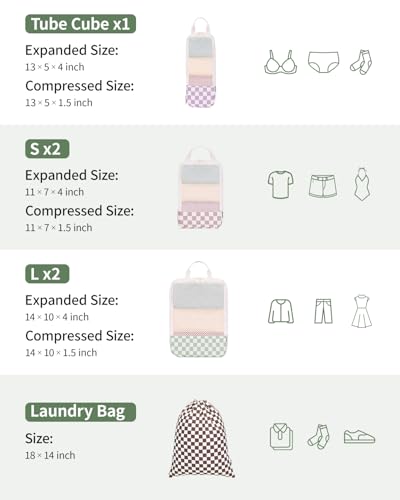 Narwey Compression Packing Cubes for Travel, Cute Luggage Organizer Bags - color: ZA-Mix Checkerboard