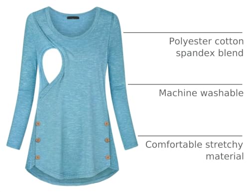 connche Women's Button Side Maternity Tunic Nursing Tops for Breastfeeding - color: Blue, size: X-Large