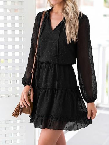 BTFBM Long Sleeve Dress for Women Fall 2026 - color: Dot Black, size: X-Large