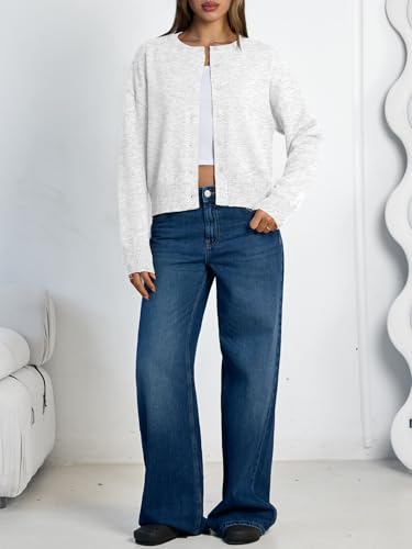 LILLUSORY Womens Lightweight Cardigan Cropped Knit Fall Cute Sweaters 2026 - color: Grey, size: Large