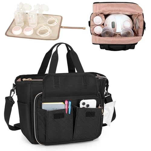 LUXJA Breast Pump Bag Compatible with Spectra S1 and S2, Black - color: Black