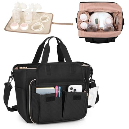 LUXJA Breast Pump Bag Compatible with Spectra S1 and S2, Black - color: Black