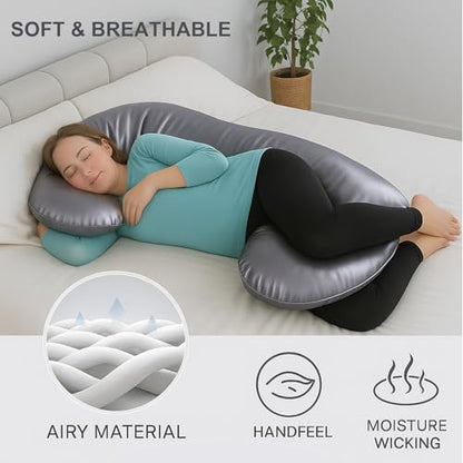Premium Quality Pillowcase Compatible with Contour Swan Body Pillow - color: Gray