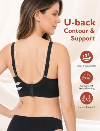 HOFISH 3PACK Full Bust Seamless Nursing Maternity Bras Bralette S-XXL with Extra Bra Extenders & Clips - color: 1 Black/2 Beige, size: Medium