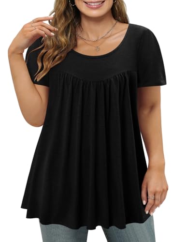 Magritta Women's Short Sleeve Crew Neck Plus Size Tunic Tops - color: Black2, size: 3X
