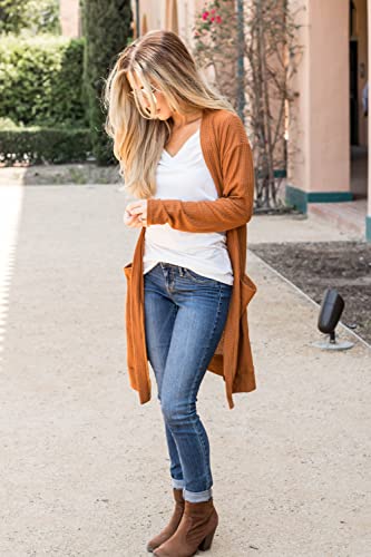 Tickled Teal Women's Long Sleeve Knit Open Front Sweater Cardigan with Pockets - color: Burnt Orange, size: Medium