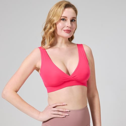 netdraw Buttery Soft Bamboo Viscose Nursing Seamless Sleep Bra - color: Rose, size: Large