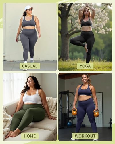 Plus Size Leggings for Women - High Waisted Black Tummy Control Super Soft - color: A-2#white, size: 3X-Large