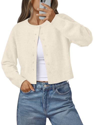LILLUSORY Womens Lightweight Cardigan Cropped Knit Fall Cute Sweaters 2026 - color: Beige, size: Medium