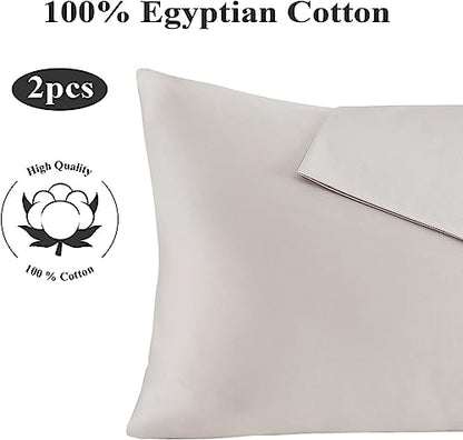 100% Egyptian Cotton Pillow Protectors Set of 2 Standard Size - color: Light Beige, size: Standard 2Pack
