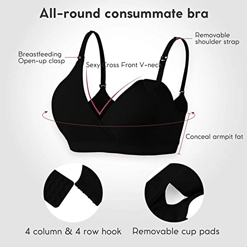 Vinfact 3 Pack Nursing Bras for Breastfeeding Women Maternity Bras - color: Black/Grey/White, size: Medium
