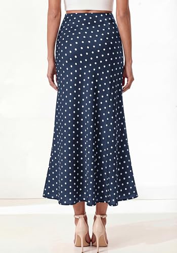 BTFBM Silk Midi Skirts for Women 2026 Summer Fall - color: Dot Navy White, size: Large