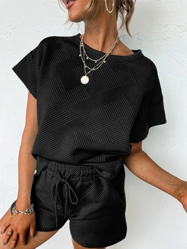 Tankaneo Womens Short Sets 2 Piece Outfits Summer Matching Lounge Set - color: Black, size: XX-Large