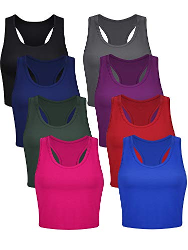 Geyoga 8 Pcs Crop Tank Top - color: Green, Black, Gray, Navy, Red, Blue, Purple, size: Small