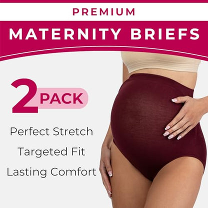 Be Relax Maternity Briefs - Pregnancy Underwear for Women - Over Bump Pregnancy Undergarment - Maternity Panties 2 Pack - color: Wine, size: Medium