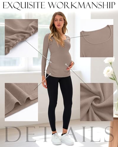 Huukeay 4 Pack Womens Maternity Shirt Long Sleeve Pregnancy Top - color: Black, White, Light Brown, Apricot, size: Large
