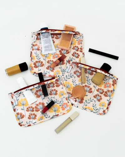 ALVA 3pcs Mess-Proof Travel Pouches,TSA Approved Toiletry Bag,Makeup Bag - color: Flower