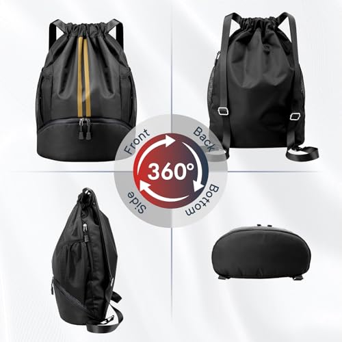 PinCute Gym Bag Drawstring Backpack for Sports, Swim, Workout, Black Gold - color: Black Gold