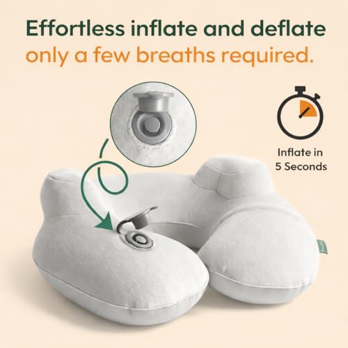 Inflatable Travel Neck Pillow with Adjustable Memory Foam Sides | Lightweight, Soft & Portable Support (Light Gray, Standard) - color: Light Gray