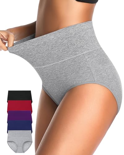 CULAYII Tummy Control Underwear for Women High Waisted Panties Full Coverage Cotton Postpartum Briefs Stretch Ladies Undies - color: Multicoloured D - 5 Pack, size: Medium