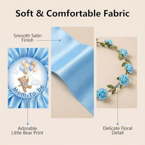 Bearly Wait Mom to Be Sash Teddy Bear Baby Shower Decor Set - color: Blue