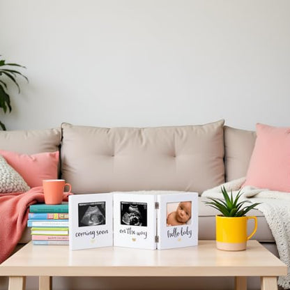Pearhead Triple Sonogram Keepsake Picture Frame, White - color: Hello Baby Triple Sonogram Frame