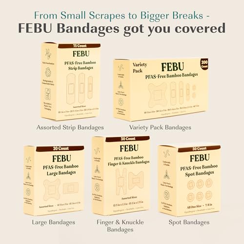 FEBU PFAS Free Bamboo Fingertip Bandages, 30 Count Knuckle & Finger - style: Finger & Knuckle (30 Count)