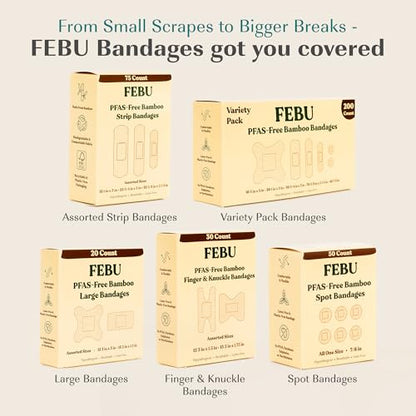 FEBU PFAS Free Bamboo Fingertip Bandages, 30 Count Knuckle & Finger - style: Finger & Knuckle (30 Count)