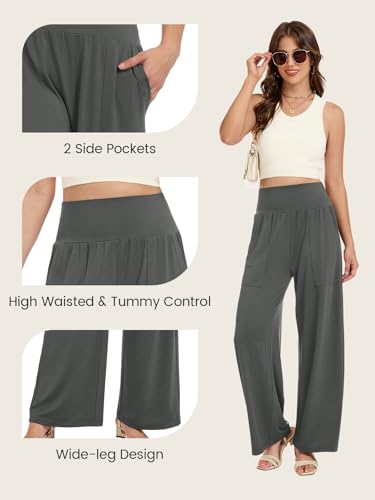 Wide Leg Pants Women Stretchy Sweatpants High Waisted Palazzo Pants - color: Grey, size: X-Large