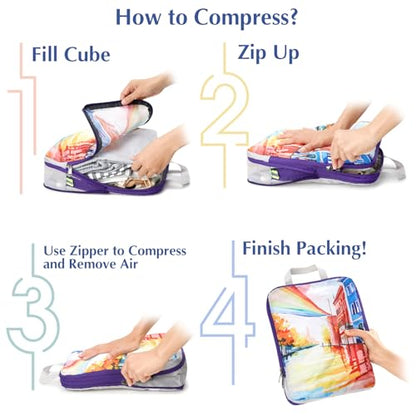 Gonex 4-Piece Compression Packing Cubes, Expandable Travel Organizers - color: Rainbow, size: 4 Set