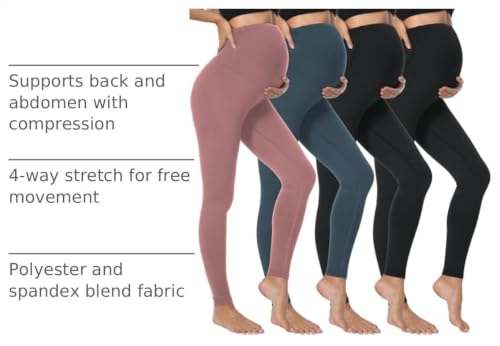 Dalavch 4 Pack Women's Maternity Leggings Over The Belly High Waisted - color: 2 Black 1 Pink 1 Blue ( Leggings ), size: Large